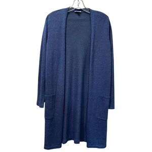 J. Jill Small Blue Linen Blend Long Sleeve Open Longline Cardigan Sweater B4